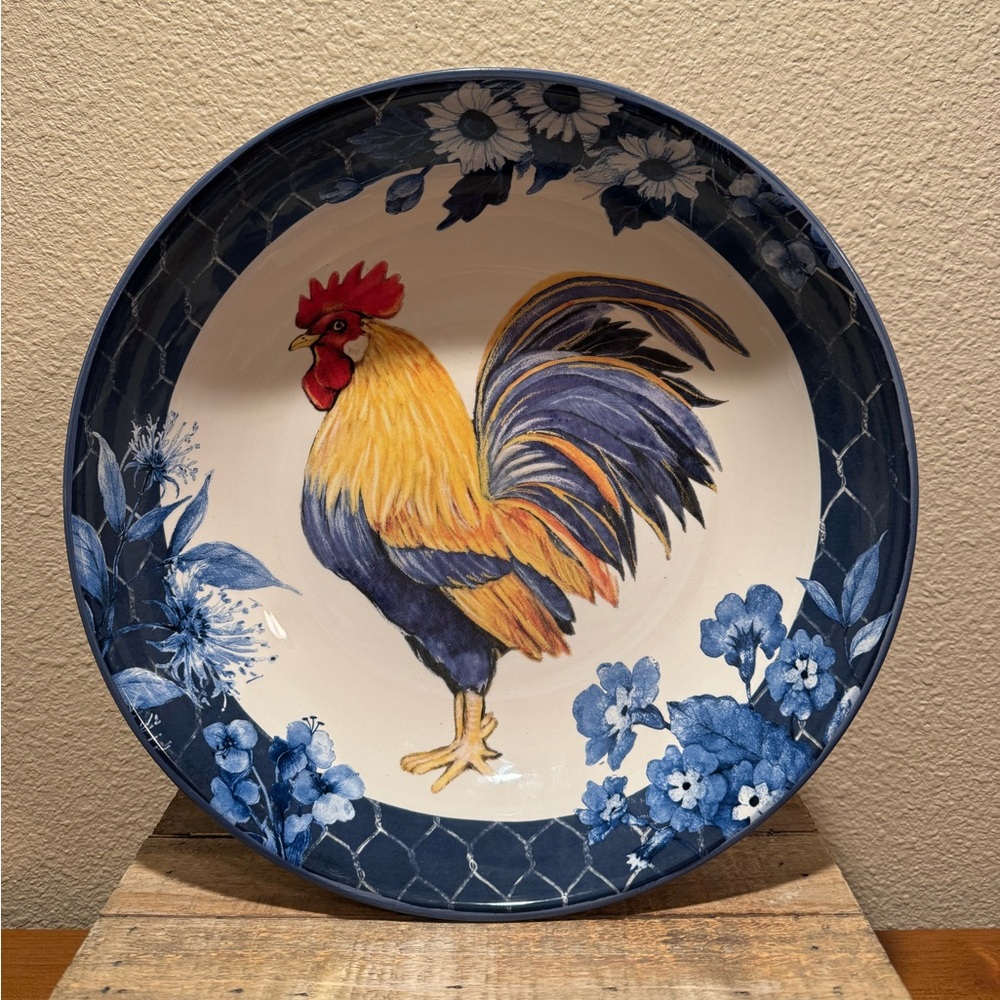 Farmhouse Rooster Bowl, Extra Large Colorful Ceramic Serving Bowl, Rooster Decor